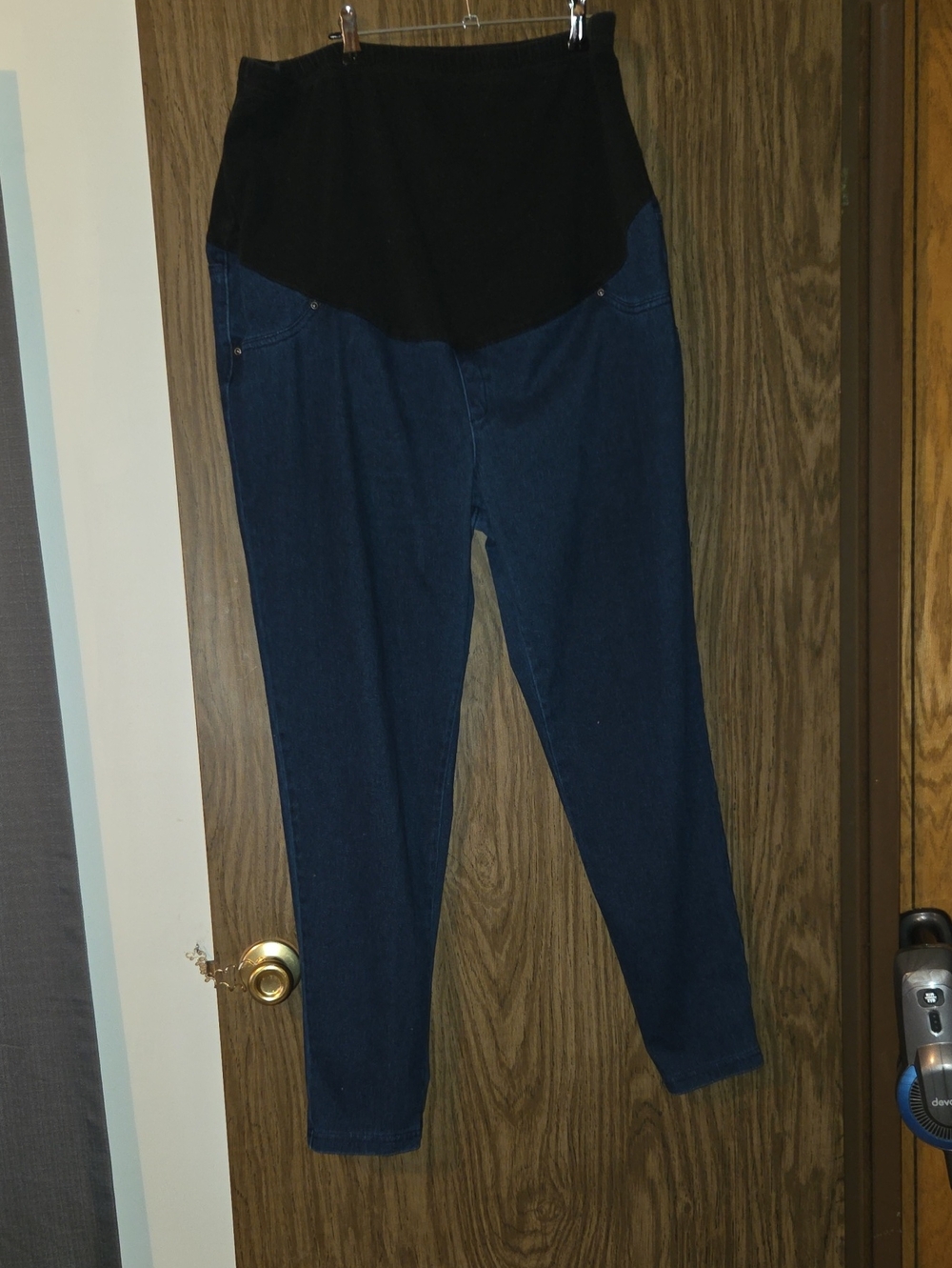 Time and Tru Dark Blue Denim Maternity Jeggings with Black Waistband